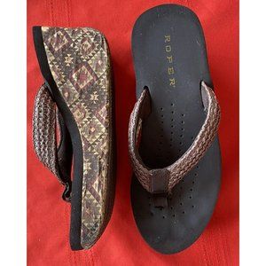 COPY - Roper Wedge Platform Sandals 8 Brown Leather Cork Wrapped Azteckette GUC